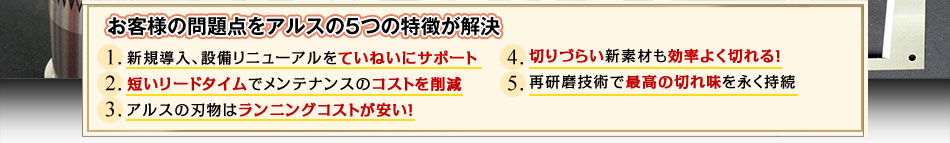 お客様の問題点をアルスの5つの特徴が解決